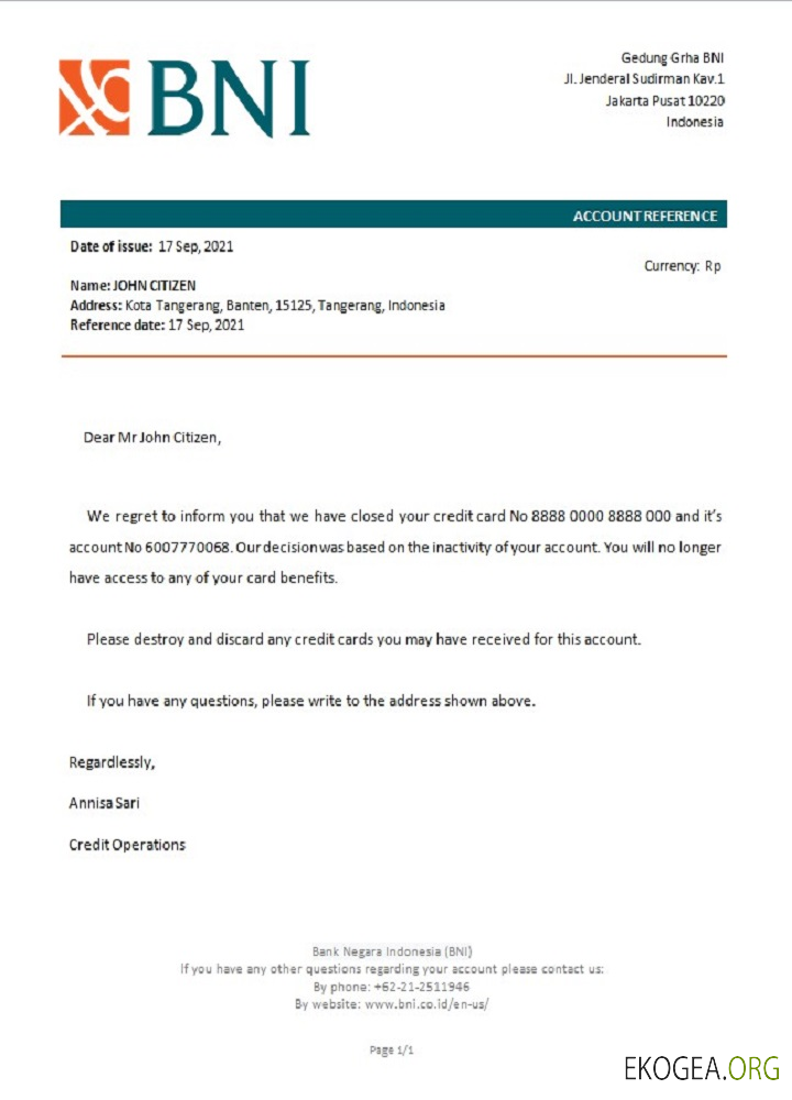 Référence Indonesia , Bank Negara , closure